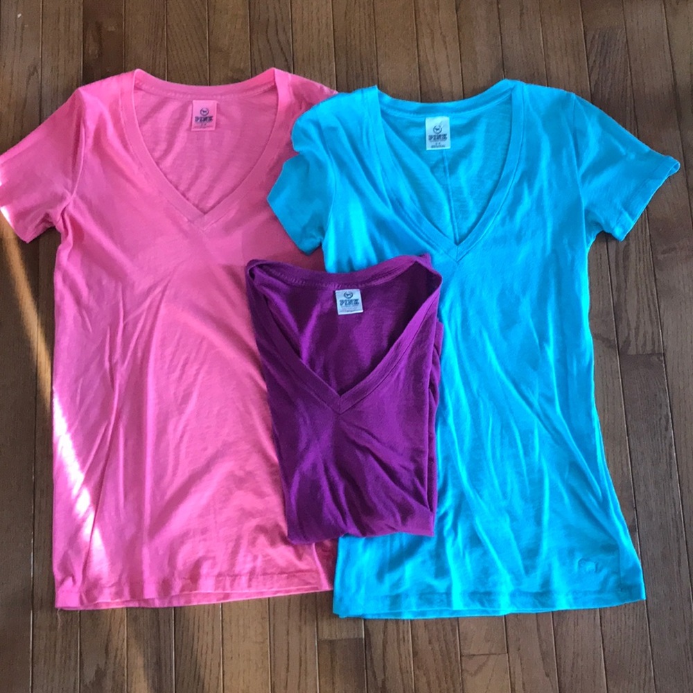 Brand: Pink from VS. V necks shirts.